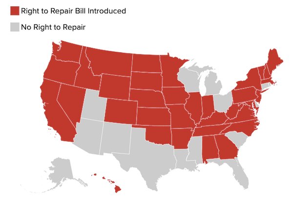 这是一幅引入修复权法案的州的地图